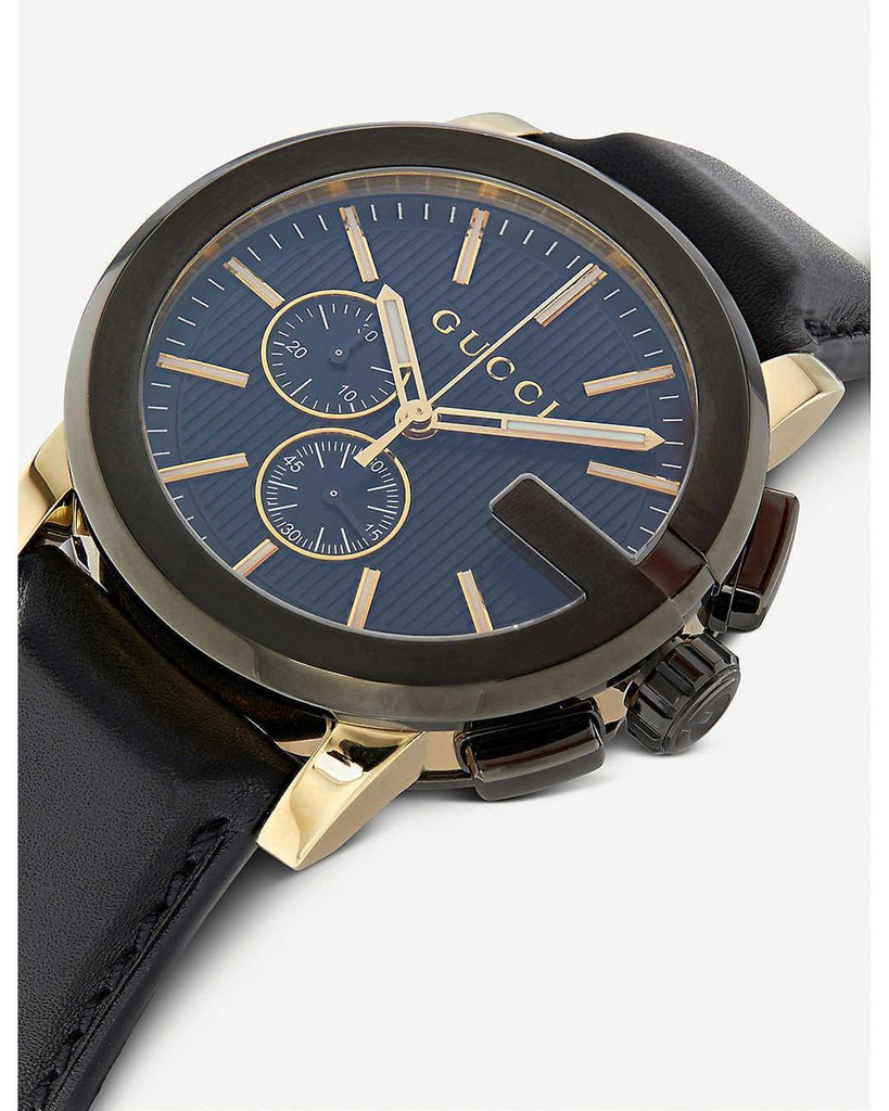 Gucci G Chrono Black Dial Black Leather Strap Watch For Men - YA101203 Buy Now By Gucci