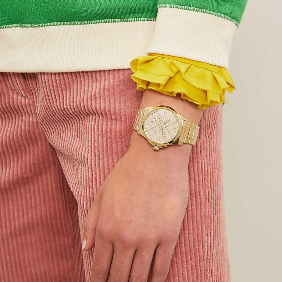 Gucci G Timeless Gold Dial Gold Steel Strap Unisex Watch - YA126461 Buy Now By Gucci