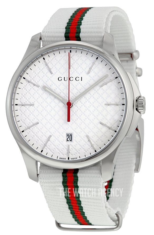 Gucci G Timeless Quartz White DIal White NATO Strap Watch For Men - YA126322 Buy Now By Gucci