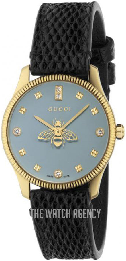 Gucci G Timeless Quartz Blue Dial Black Leather Strap Watch For Men - YA1265018 Buy Now By Gucci