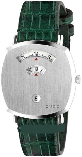 Gucci Grip Quartz Silver Dial Green Leather Strap Watch For Women - YA157414 Buy Now By Gucci