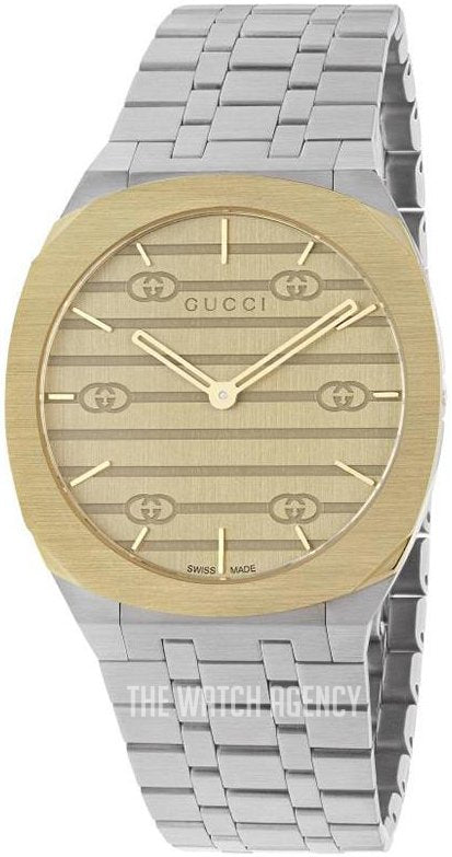 Gucci 25H Quartz Gold Dial Silver Steel Strap Watch for Men - YA163405 Buy Now By Gucci