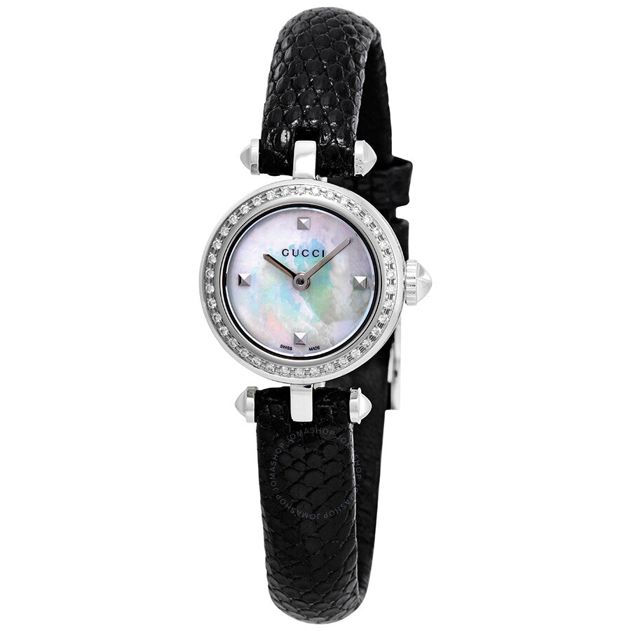 Gucci Diamantissima Diamonds Mother of Pearl Dial Black Leather Strap Watch For Women - YA141511 Buy Now By Gucci