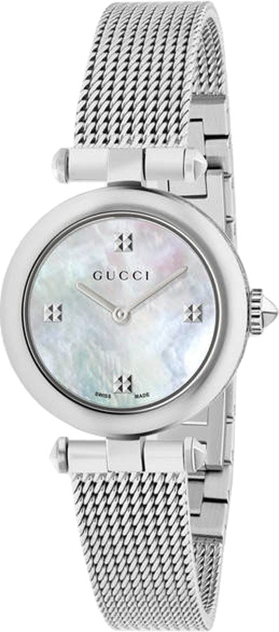 Gucci Diamantissima Quartz Diamonds Mother of Pearl Dial Silver Mesh Bracelet Watch for Women - YA141504 Buy Now By Gucci