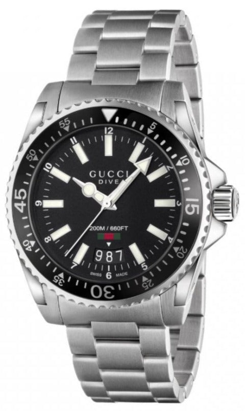 Gucci Dive Quartz Black Dial Silver Steel Strap Watch For Men - YA136301A Buy Now By Gucci