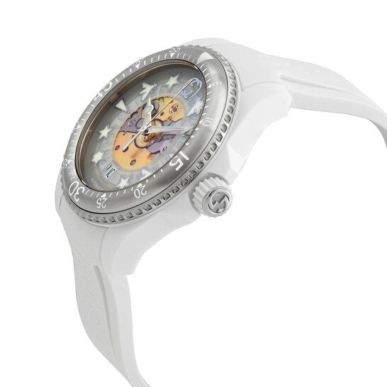 Gucci Dive Automatic Transparent Dial White Rubber Strap Watch For Men - YA136343 Buy Now By Gucci