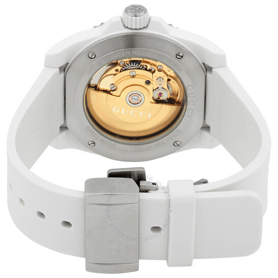 Gucci Dive Automatic Transparent Dial White Rubber Strap Watch For Men - YA136343 Buy Now By Gucci