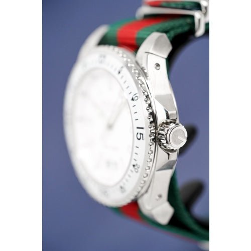 Gucci Dive White Dial Red & Green Nylon Strap Watch For Men - YA136207 Buy Now By Gucci