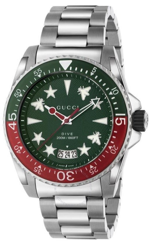 Gucci Dive Quartz Green Dial Silver Steel Strap Watch For Men - YA136222 Buy Now By Gucci