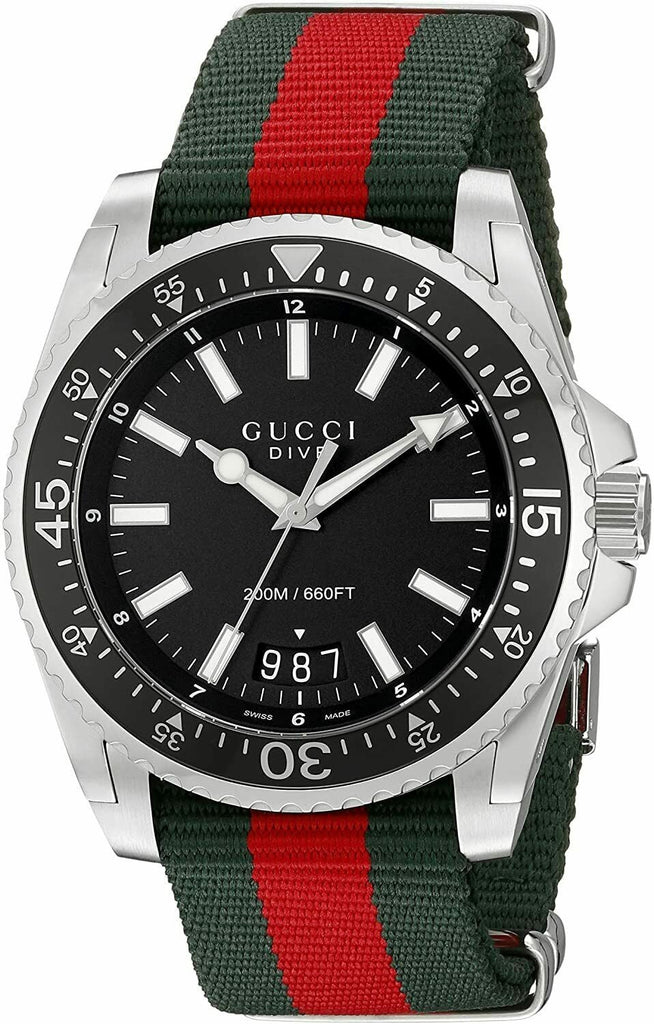 Gucci Dive Black Dial Two Tone NATO Strap Watch For Men - YA136206 Buy Now By Gucci