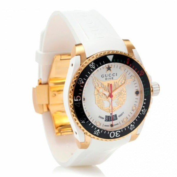 Gucci Dive Quartz White Dial White Rubber Strap Unisex Watch - YA136322 Buy Now By Gucci