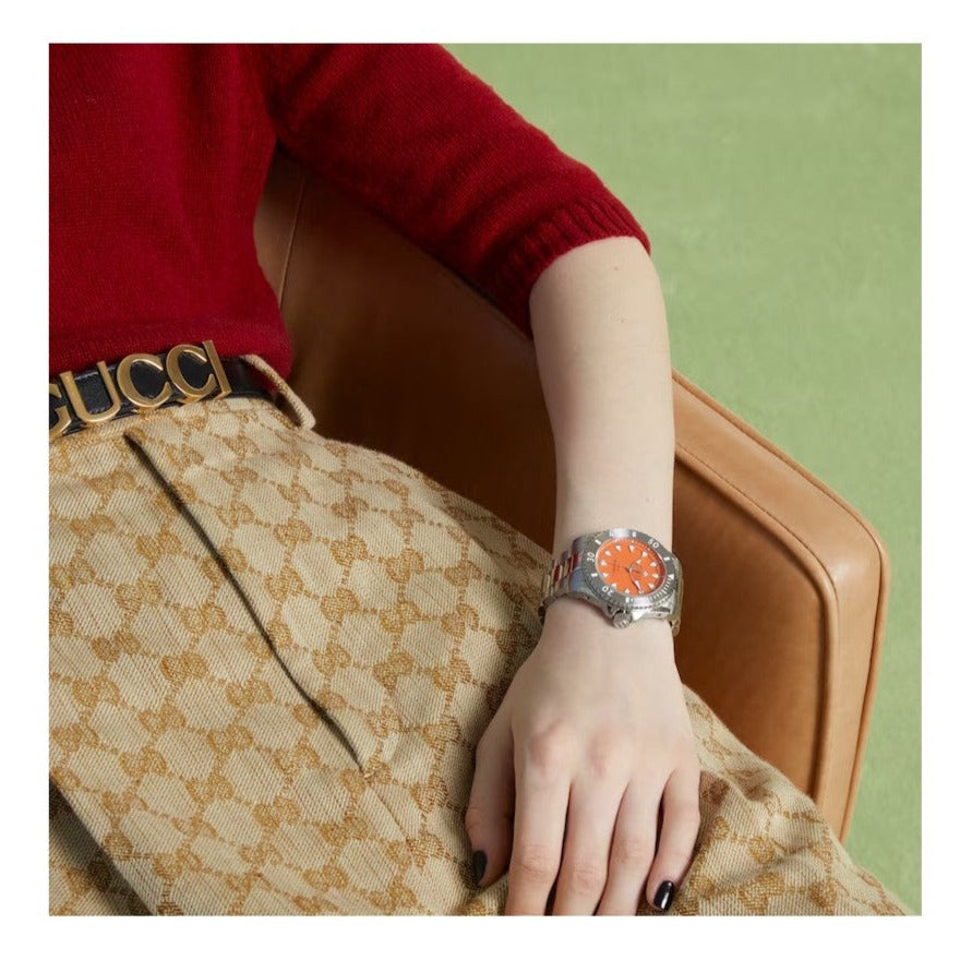 Gucci Dive Automatic Orange Dial Silver Steel Strap Watch for Men - YA136355 Buy Now By Gucci