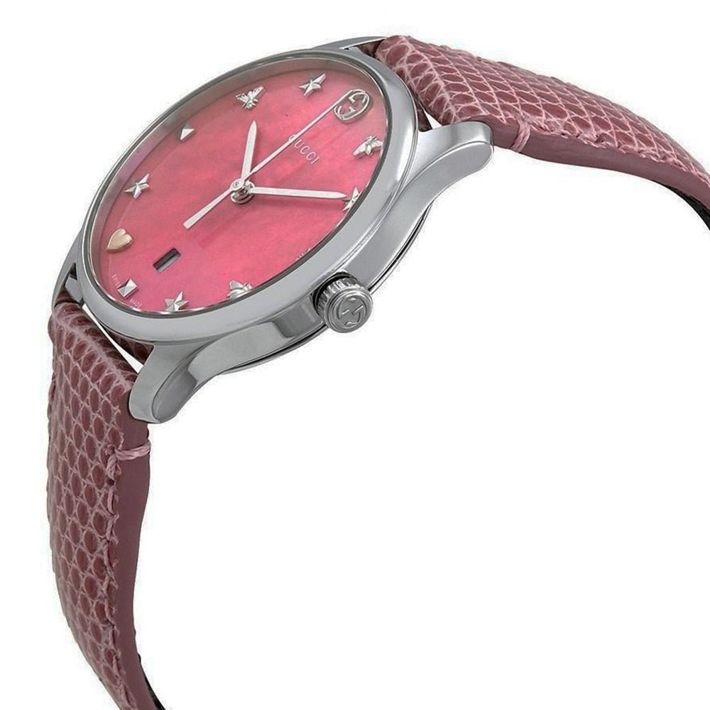 Gucci G-Timeless Pink Mother of Pearl Dial Pink Leather Strap Watch For Women - YA126586 Buy Now By Gucci