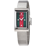 Gucci G Frame Red and Green Dial Silver Mesh Bracelet Watch For Women - YA147401 Buy Now By Gucci