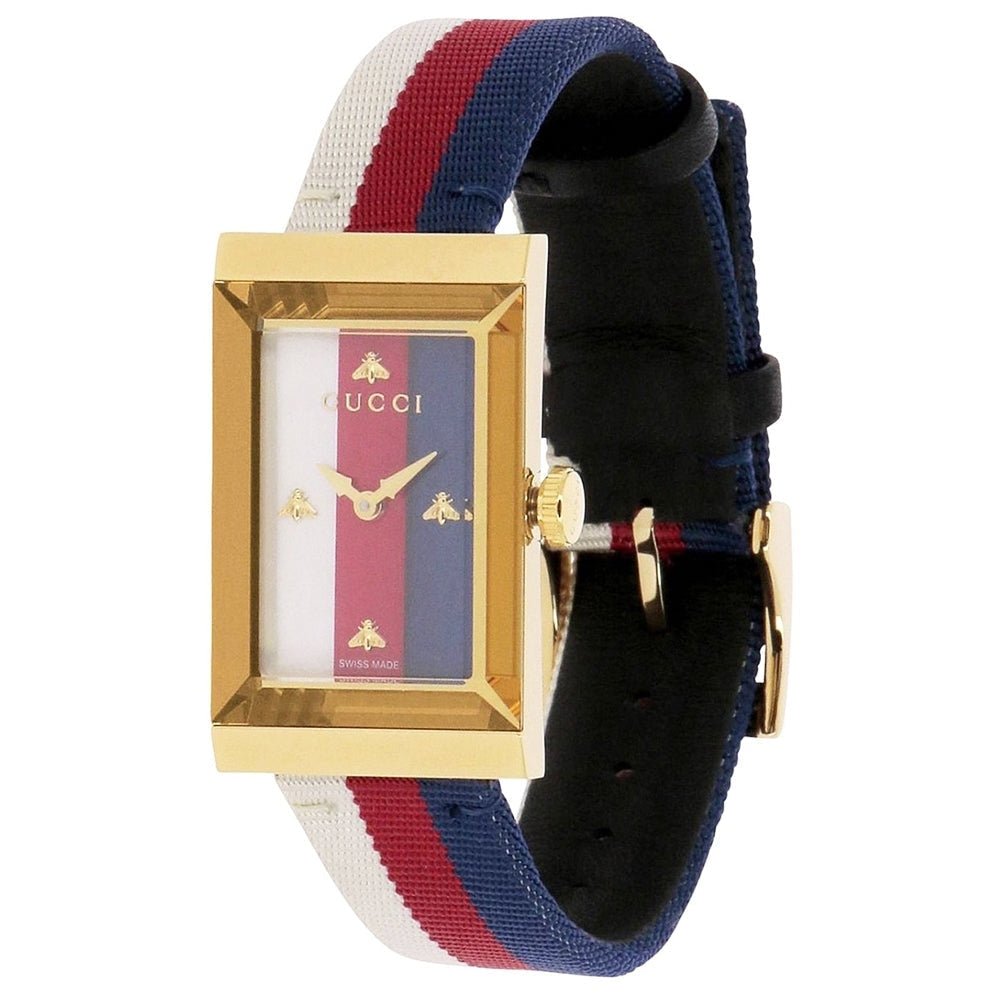 Gucci G-Frame Mother of Pearl Dial White Blue Red Nylon Strap Watch For Women - YA147405 Buy Now By Gucci
