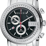 Gucci G Chrono Diamonds Black Dial Silver Steel Strap Watch For Men - YA101324 Buy Now By Gucci