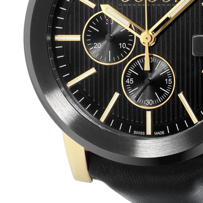Gucci G Chrono Black Dial Black Leather Strap Watch For Men - YA101203 Buy Now By Gucci
