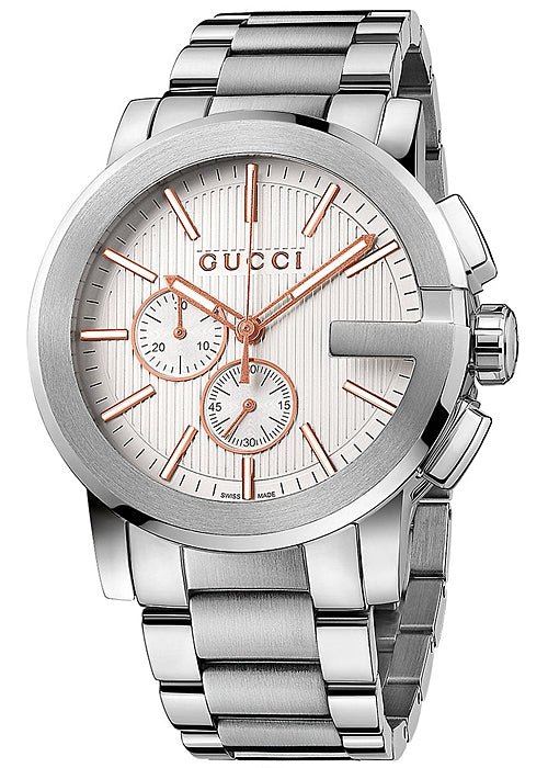 Gucci G Chrono Chronograph Silver Dial Silver Steel Strap Watch For Men - YA101201 Buy Now By Gucci