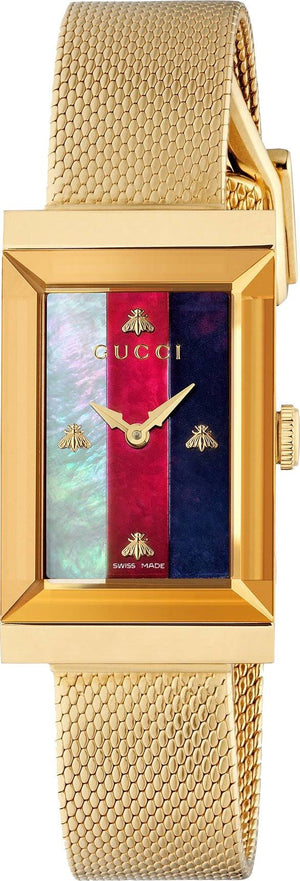 Gucci G-Frame Mother of Pearl Dial Yellow Gold Mesh Bracelet Watch For Women - YA147410 Buy Now By Gucci