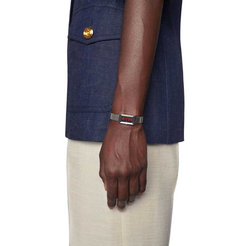 Gucci G Frame Quartz Diamonds Green & Red Mother of Pearl Dial Silver Mesh Bracelet Watch For Women - YA147510 Buy Now By Gucci