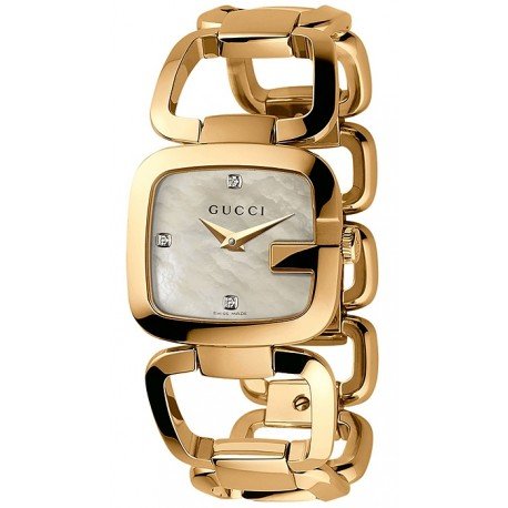Gucci G Gucci Diamonds Mother of Pearl Dial Yellow Gold Steel Strap Watch For Women - YA125513 Buy Now By Gucci