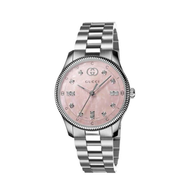 Gucci G Timeless Diamonds Mother of Pearl Pink Dial Silver Steel Strap Watch for Women - YA1265062 Buy Now By Gucci