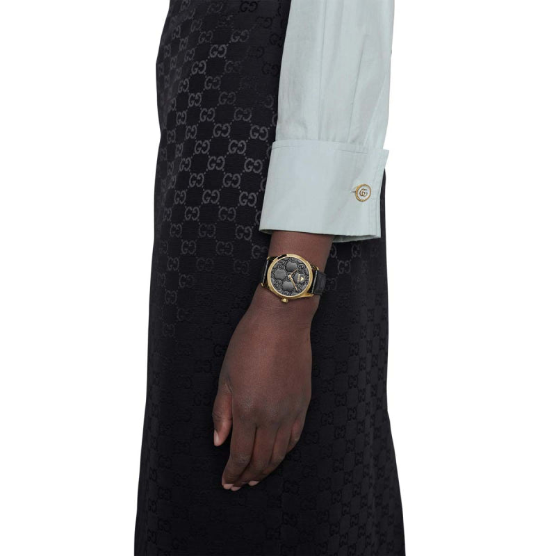 Gucci G Timeless Quartz Black Dial Black Leather Strap Watch For Women - YA1264034A Buy Now By Gucci