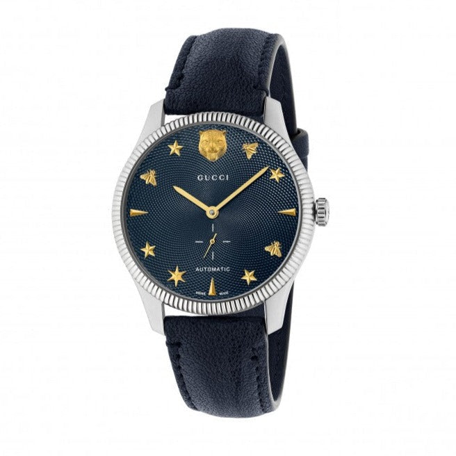Gucci G Timeless Automatic Blue Dial Black Leather Strap Watch For Men - YA126347 Buy Now By Gucci