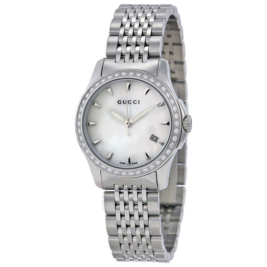 Gucci G Timeless Diamonds Mother of Pearl Dial Silver Steel Strap Watch For Women - YA126506 Buy Now By Gucci