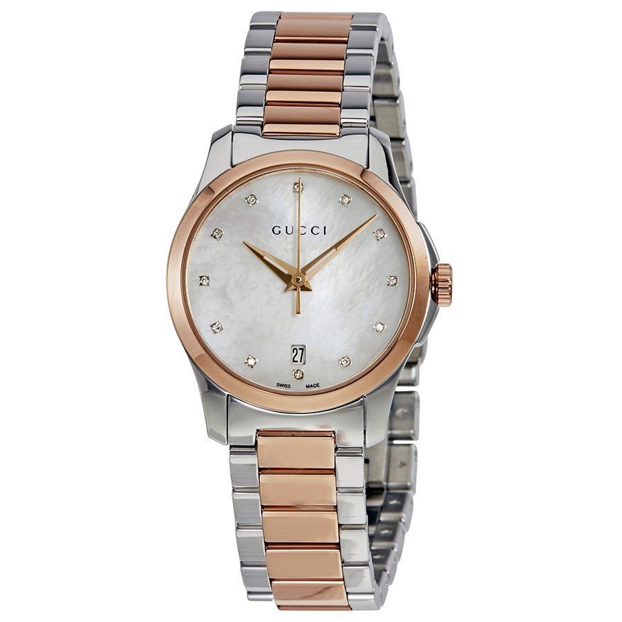 Gucci G Timeless Diamonds Mother of Pearl Dial Two Tone Steel Strap Watch For Women - YA126544 Buy Now By Gucci