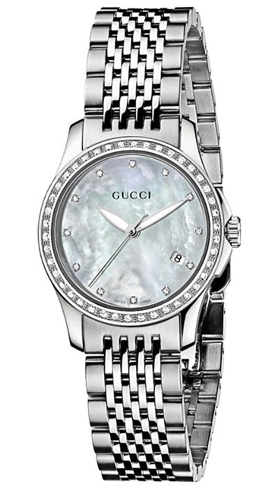 Gucci G Timeless Diamonds Mother of Pearl Dial Silver Steel Strap Watch For Women - YA126506 Buy Now By Gucci