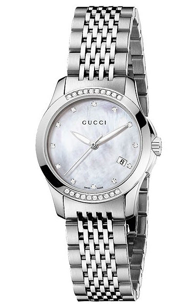 Gucci G Timeless Diamonds Mother of Pearl Dial Silver Steel Strap Watch For Women - YA126510 Buy Now By Gucci
