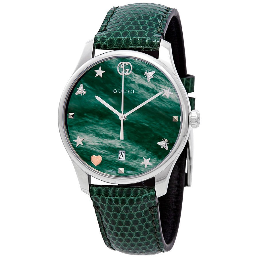 Gucci G-Timeless Mother of Pearl Green Dial Green Leather Strap Watch For Women - YA1264042 Buy Now By Gucci