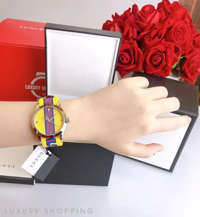 Gucci G Timeless Quartz Yellow & Purple Dial Yellow & Purple NATO Strap Watch For Men - YA1264069 Buy Now By Gucci