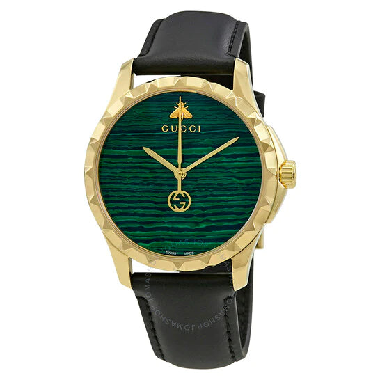Gucci Le Marche Des Merveilles Quartz Green Dial Black Leather Strap Watch For Women - YA126463 Buy Now By Gucci