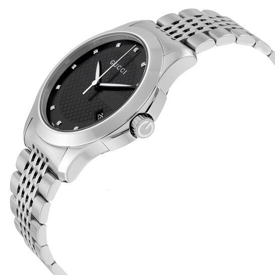 Gucci G Timeless Diamonds Black Dial Silver Steel Strap Watch For Men - YA126405 Buy Now By Gucci