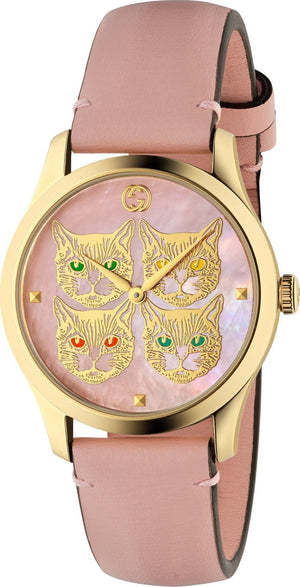 Gucci G Timeless Quartz Mother of Pearl Dial Pink Leather Strap Watch For Women - YA1264132 Buy Now By Gucci