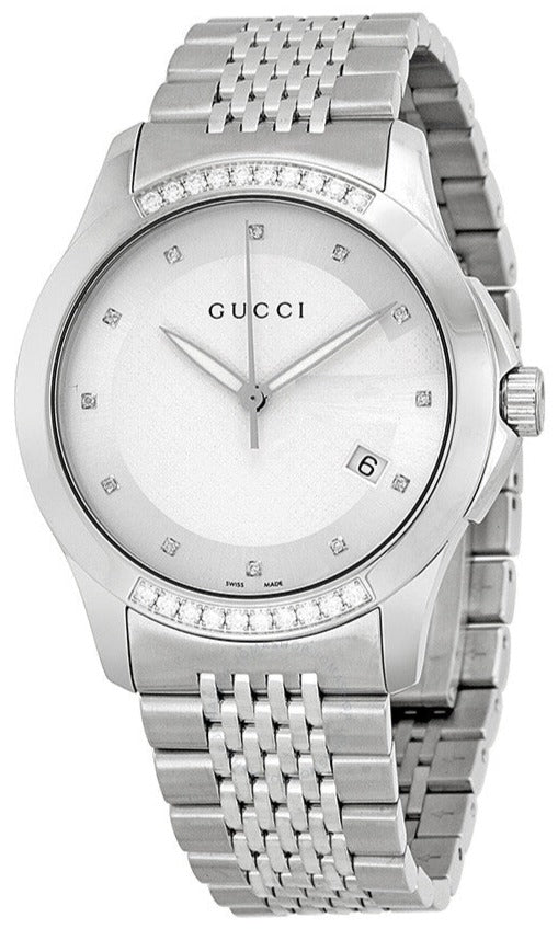 Gucci G Timeless Diamonds Silver Dial Silver Steel Strap Watch For Men - YA126407 Buy Now By Gucci