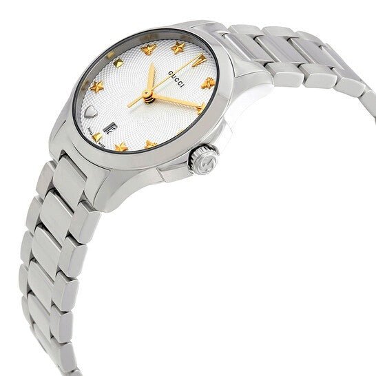 Gucci G Timeless White Dial Silver Steel Strap Watch For Women - YA126572A Buy Now By Gucci