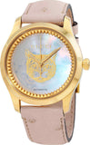 Gucci G Timeless Skeleton 16K Gold Mother of Pearl Dial Pink Leather Strap Watch For Women - YA1264110 Buy Now By Gucci