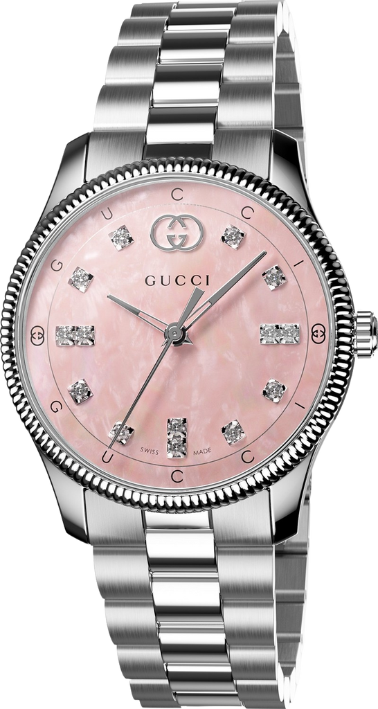 Gucci G Timeless Diamonds Mother of Pearl Pink Dial Silver Steel Strap Watch for Women - YA1265062 Buy Now By Gucci