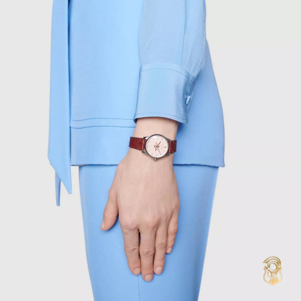 Gucci G Timeless Quartz Diamonds Pink Dial Red Leather Strap Watch For Women - YA1265017 Buy Now By Gucci