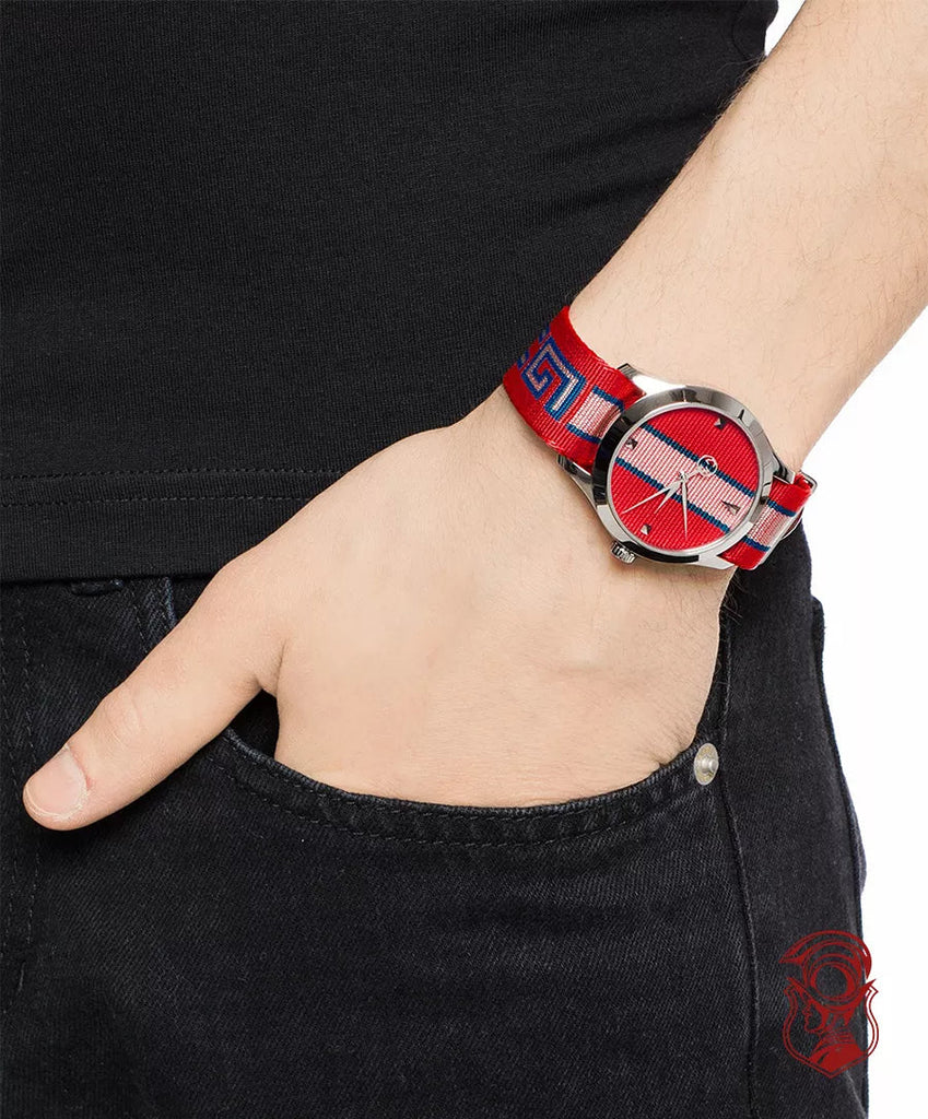 Gucci G Timeless Quartz Red Dial Two Tone NATO Strap Watch For Men - YA1264070 Buy Now By Gucci