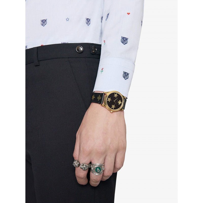 Gucci G Timeless Bee Motif Black Dial Black Leather Strap Watch For Women - YA1264055 Buy Now By Gucci