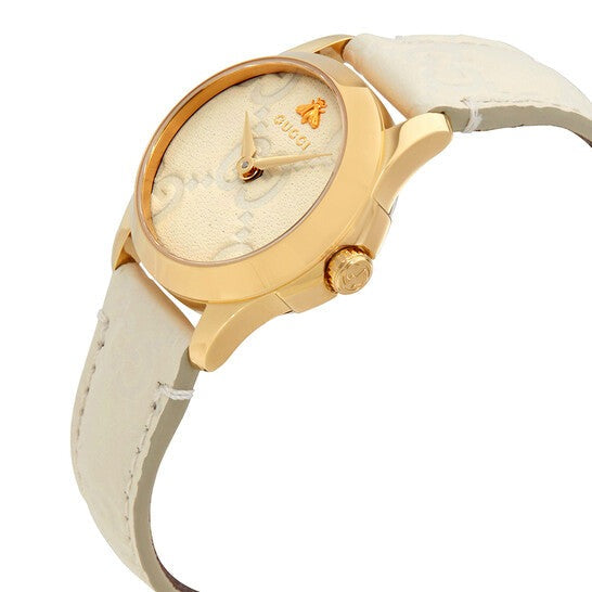 Gucci G Timeless Quartz White Dial White Leather Strap Watch For Women - YA126580A Buy Now By Gucci