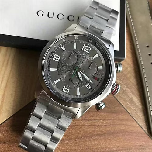 Gucci G Timeless Chronograph Grey Dial Silver Steel Strap Watch For Men - YA126238 Buy Now By Gucci