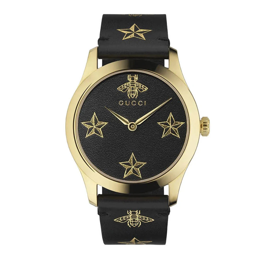 Gucci G Timeless Bee Motif Black Dial Black Leather Strap Watch For Women - YA1264055 Buy Now By Gucci