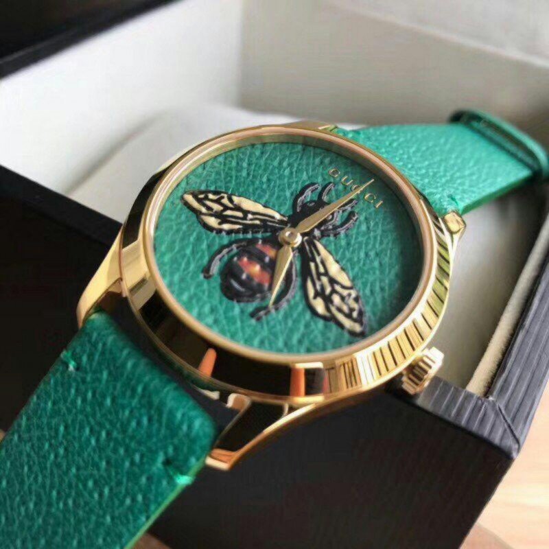 Gucci G Timeless Bee Green Dial Green Leather Strap Watch For Women - YA1264065 Buy Now By Gucci