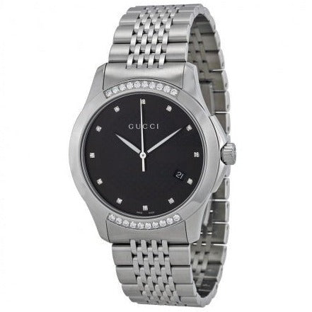 Gucci G Timeless Diamonds Black Dial Silver Steel Strap Watch For Women - YA126408 Buy Now By Gucci
