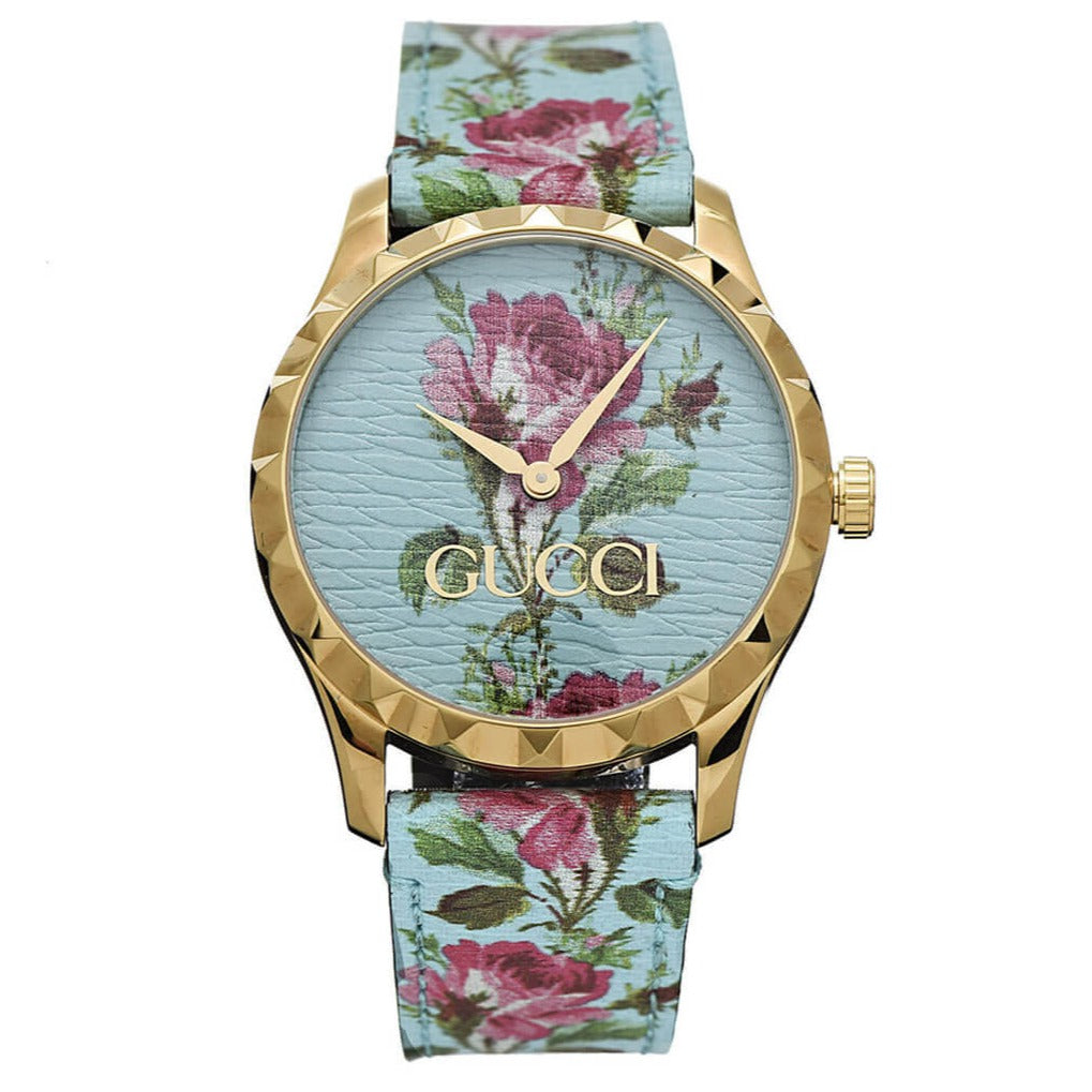 Gucci G Timeless Floral Turquoise Dial Turquoise Leather Strap Watch For Women - YA1264085 Buy Now By Gucci